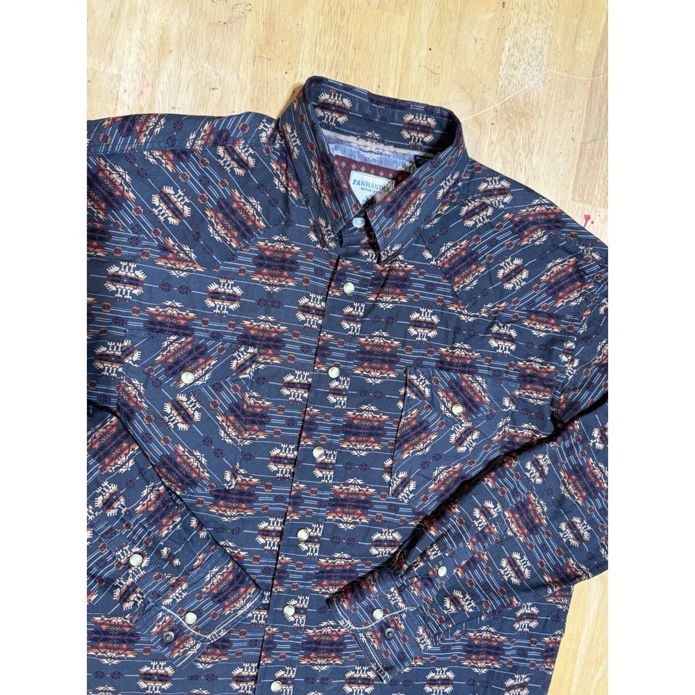 Panhandle Rough Stock Shirt Mens M Aztec Southwestern Pearl Snap Long Sleeve